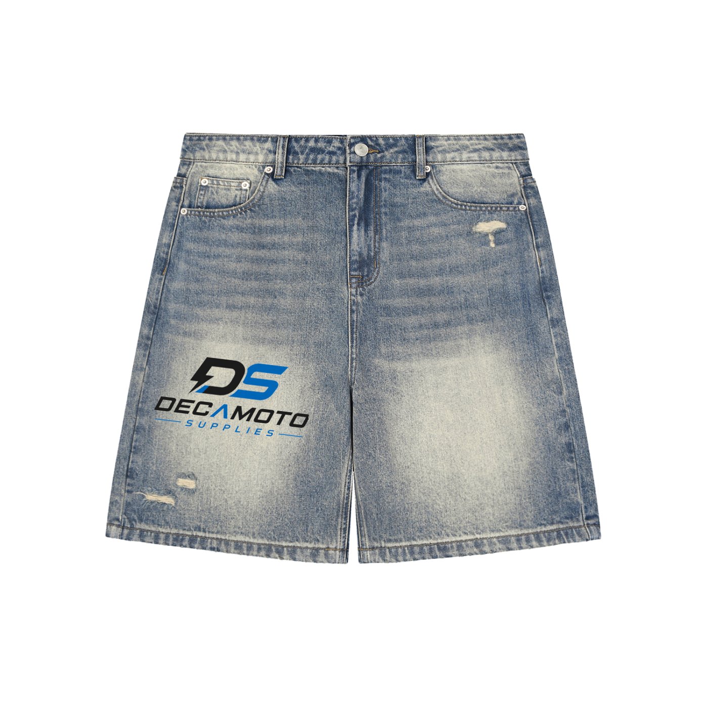 Decamoto Faded Distressed Baggy Denim Shorts